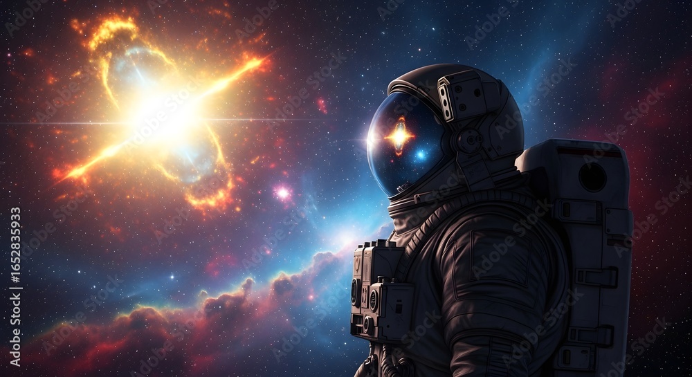 Fototapeta premium Astronaut Witnessing Celestial Explosion (AI Generated)