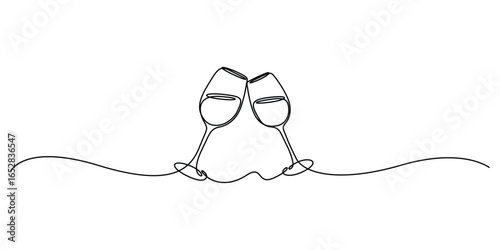 Two wine glass single line icon. Continuous one line drawing of wine glasses vector illustration