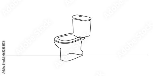 Toilet bowl with tank continuous one line art drawing sketch on white background vector illustration