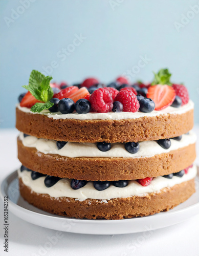 Wallpaper Mural Gourmet Layer Cake with Fresh Berries. Stylish Cake. Fruit Topped Layer Cake.  Torontodigital.ca