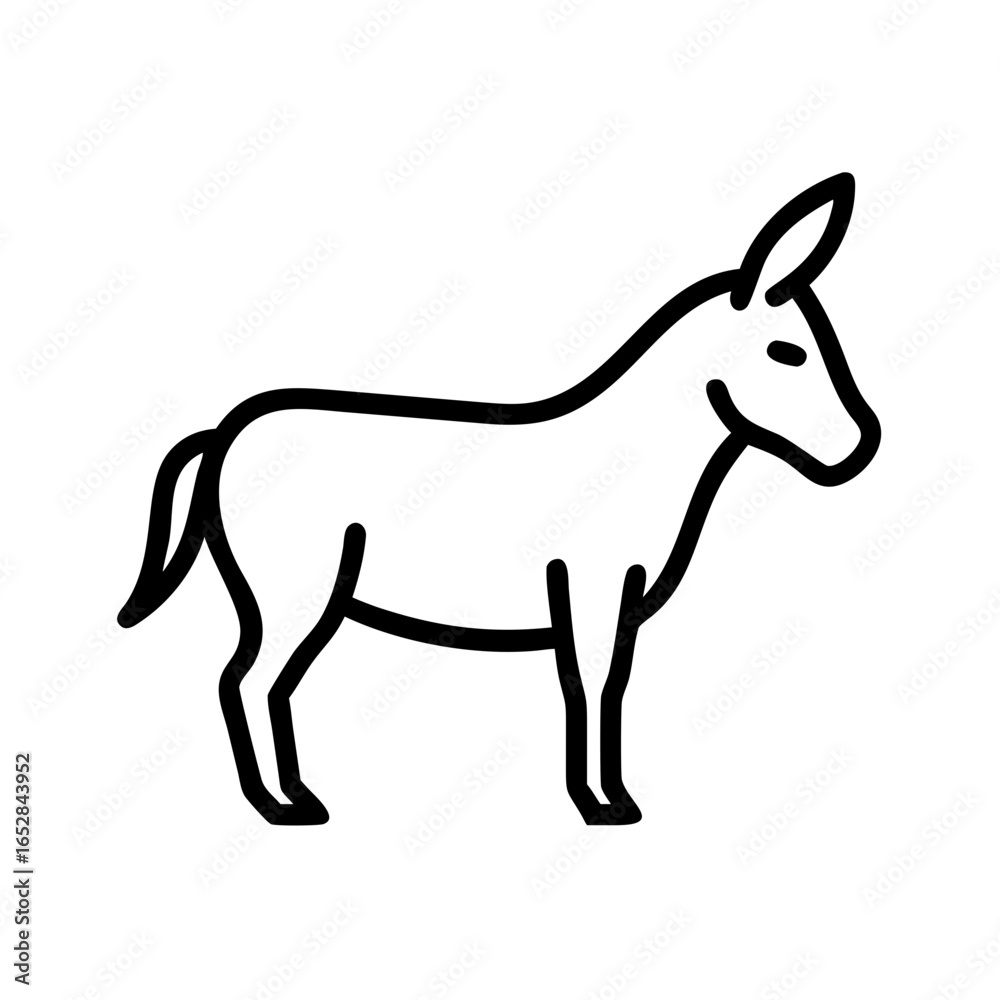 Fototapeta premium Simple outline drawing of a donkey standing in profile with a minimalist style and clean lines design exactly