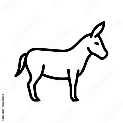 Simple outline drawing of a donkey standing in profile with a minimalist style and clean lines design exactly