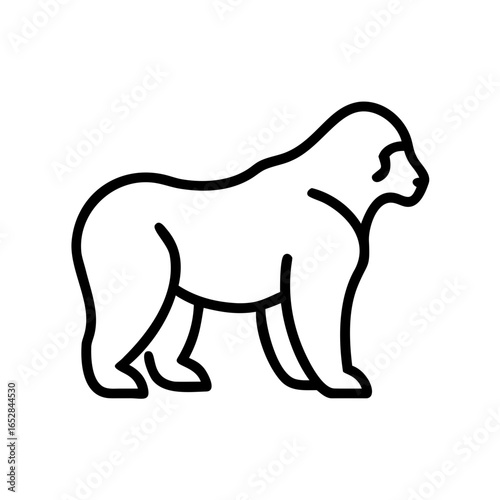 Simple outline drawing of a large primate standing on all fours in a side profile view image design