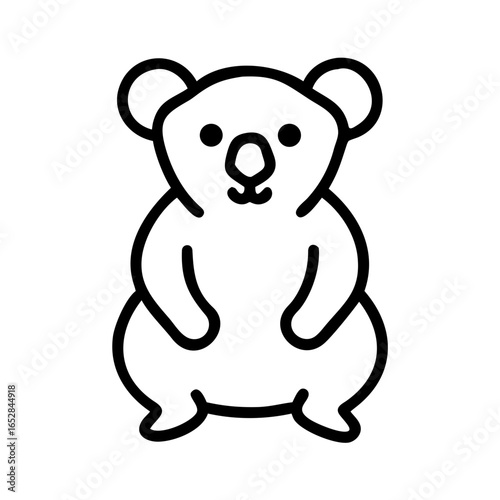 Simple depiction of a cuddly marsupial with round ears and a sweet face standing upright pose