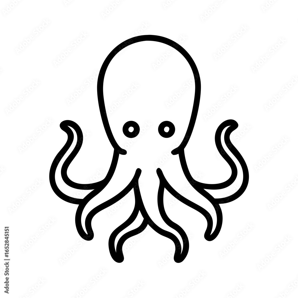 Obraz premium Simple line drawing of an octopus with eight tentacles and two eyes on a white background surface