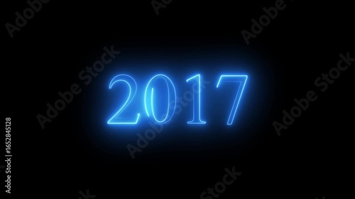 2017 neon line text. Abstract 2017 neon text animation, Glowing neon number text background 4k video animation . black background and blue color text ...