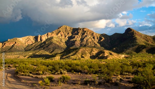 Desert mountain range at sunset