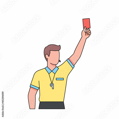 Cartoon Referee Showing Red Card in Sport Illustration.
