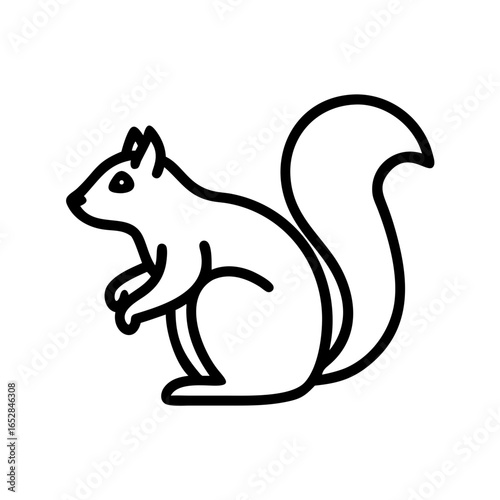 Simple outline drawing of a squirrel with a bushy tail and small ears in a side profile view looking left