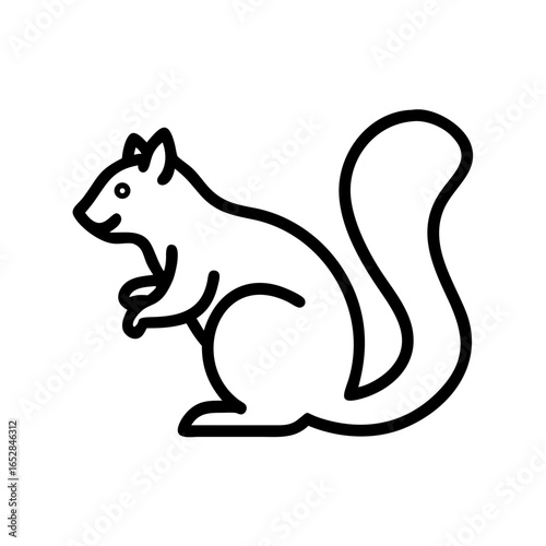 Simple outline graphic of a squirrel standing on its hind legs with a bushy tail displayed nicely