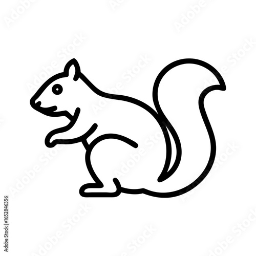 Simple outline drawing of a squirrel with a bushy tail standing on its hind legs facing left side