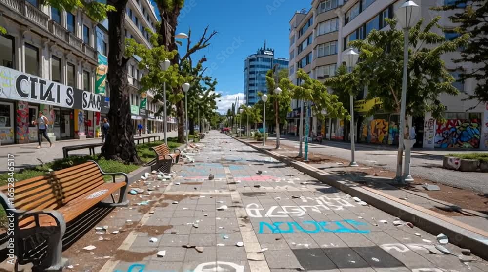 Des scènes de vandalisme dans une rue d'un centre-ville