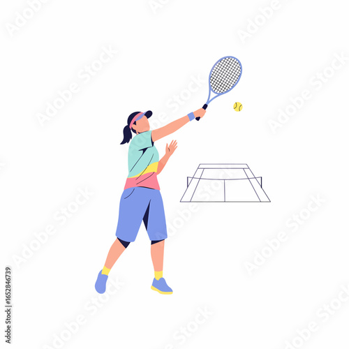 Woman tennis player in action hitting a forehand with a racket and ball.