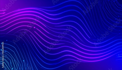 Futuristic abstract background with glowing neon circuit lines, deep blue and purple gradient, digital wave patterns, high-tech texture