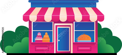 A small pink shop with a glass display case of sweets