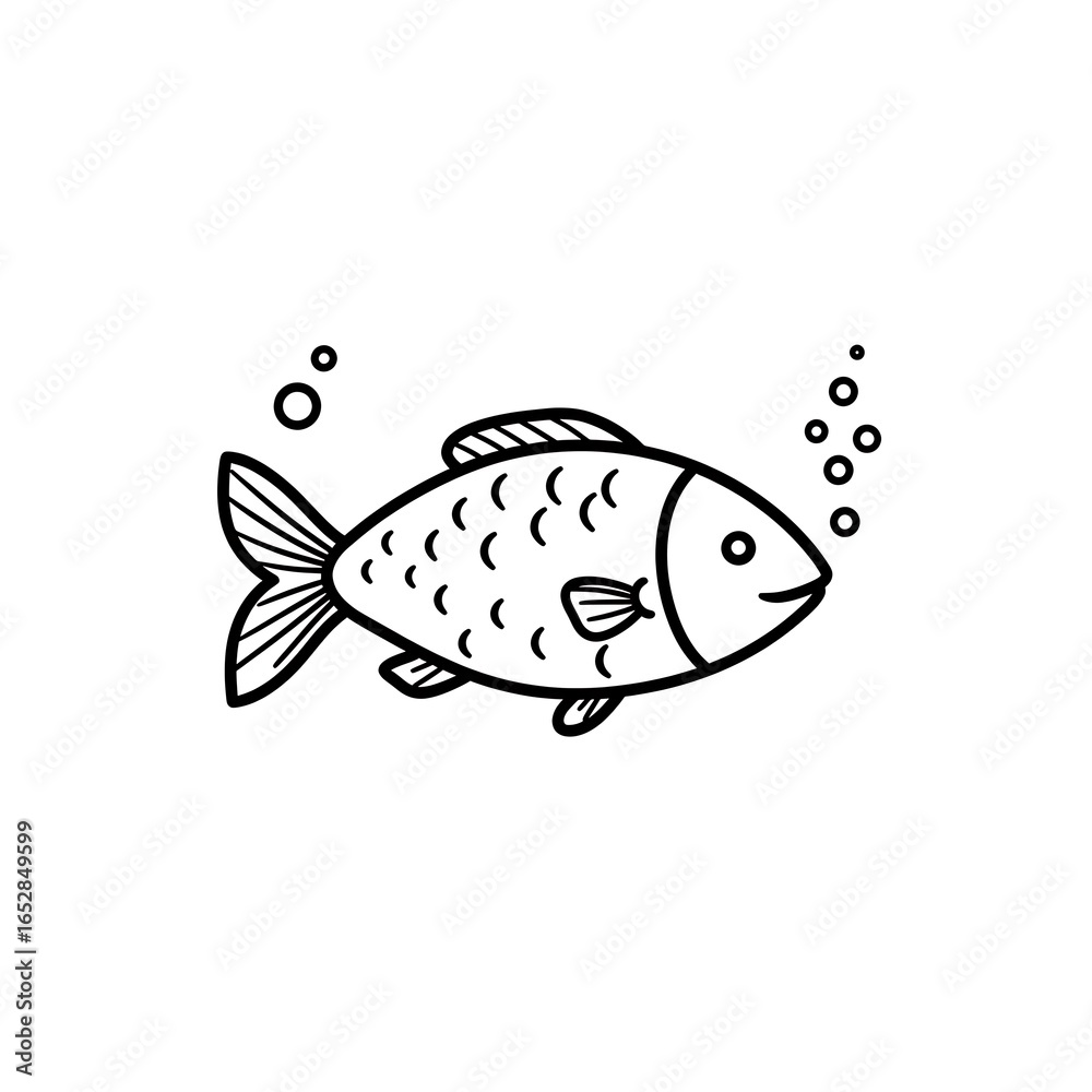 Fototapeta premium Cute Hand-Drawn Fish with Bubbles Doodle