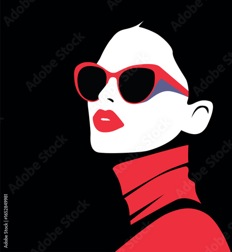 Beautiful  woman in sunglasses on black background