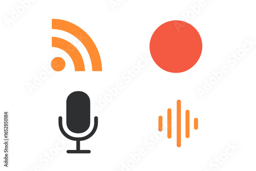 Vibrant neon glowing icons symbolizing communication and media elements like Wi-Fi, microphone, sound waves, and a circular graphic, presented on a softly lit gradient background with a modern aesthe