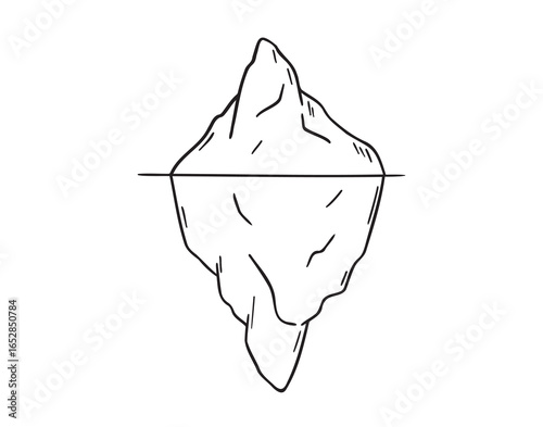 Iceberg counter concept icon doodle hand drawn. small part visible, most is under water. Outline line drawing clipart symbol