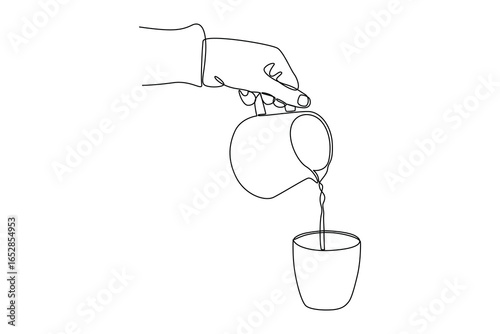 simple continuous line draw of coffee pouring process. Coffee shop minimalist concept. Barista activity.