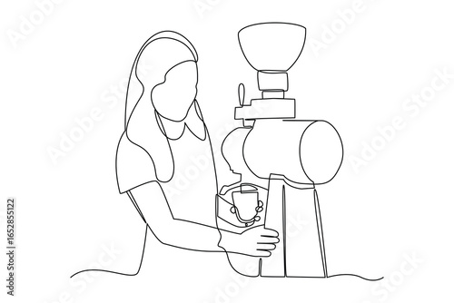 simple continuous line draw of female coffee barista activities. Coffee shop minimalist concept. Barista activity.