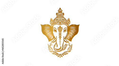 Golden line art of Lord Ganesh on white background