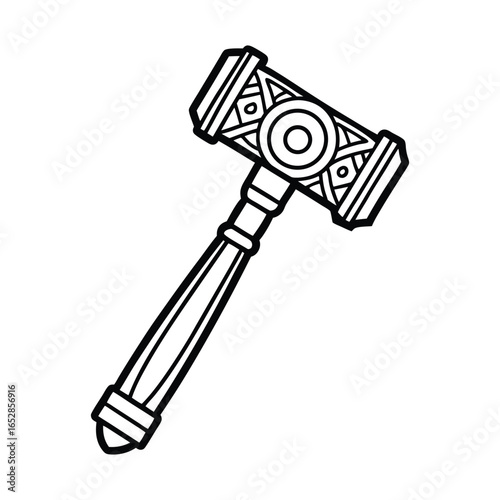 Ornate viking war hammer with decorative geometric patterns