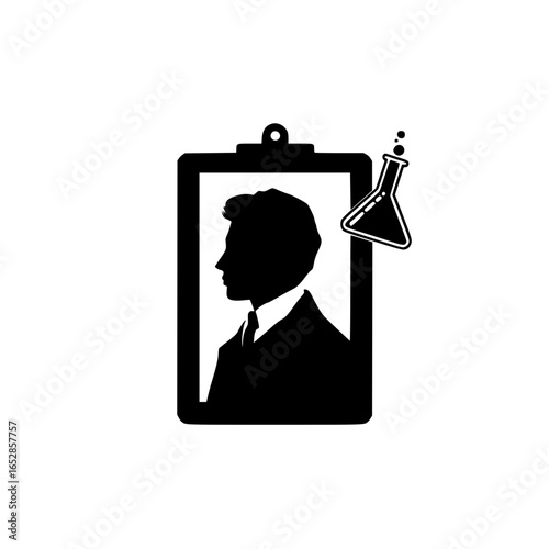 Laboratory clipboard featuring scientist icon for experiment notes or research checklist