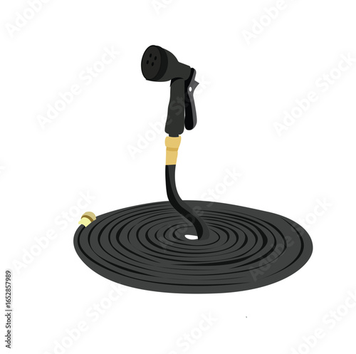 water hose. Garden hoses. Watering rubber hosepipe with spray plastic nozzle drip irrigation for lawn grass,