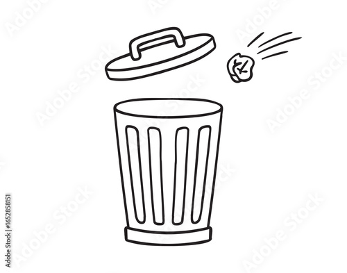 trash can icon doodle hand drawn. Outline line drawing clipart symbol