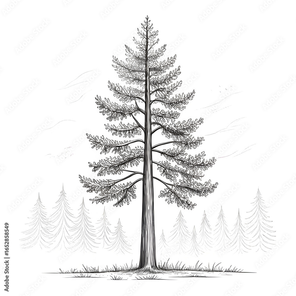 Fototapeta premium Majestic pine tree stands tall amidst a forest of fir trees