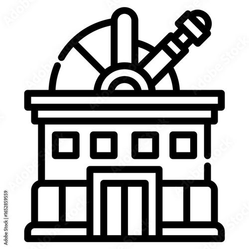 Observatory. This is a vector single icon with a dashed line style. It is suitable for various purposes, including website design, mobile app design, and logo design.