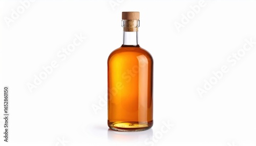 Elegant Glass Bottle of Rich Golden Whisky with Warm Tones Reflected in Soft Natural Lighting Atmosphere