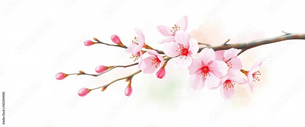 Fototapeta premium Delicate cherry blossom branch in soft watercolor style, elegant floral design perfect for spring themes and nature-inspired projects. PNG with transparent background.