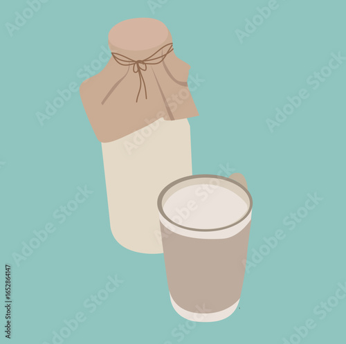 Milk bottle and glass. Empty and full milk