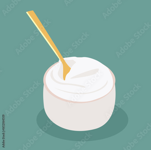 vektor Yogurt healthy cream dairy product in crockery bowl 