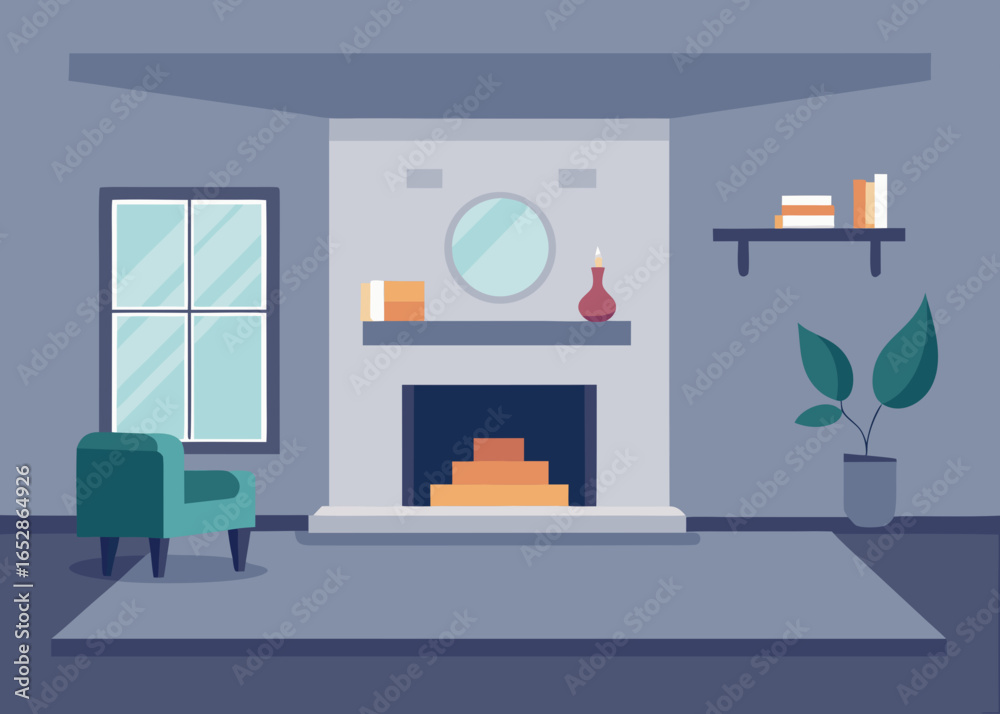 Fototapeta premium Minimalist Modern Living Room with Fireplace Vector