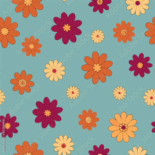 Charming outline flower head pattern on white background
