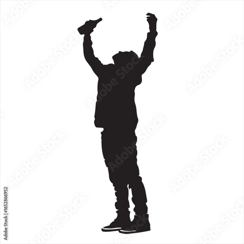 Man Celebrating with Bottle Overhead Silhouette vector illustration