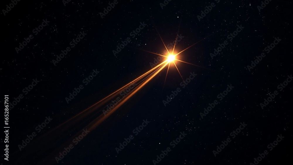 Obraz premium Bright shooting star with glowing orange light trail across the night sky, symbol of wishes, dreams, and cosmic wonder.