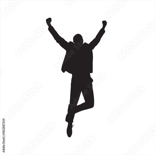 Silhouette of Happy Male Worker Celebrating with Jump vector illustration