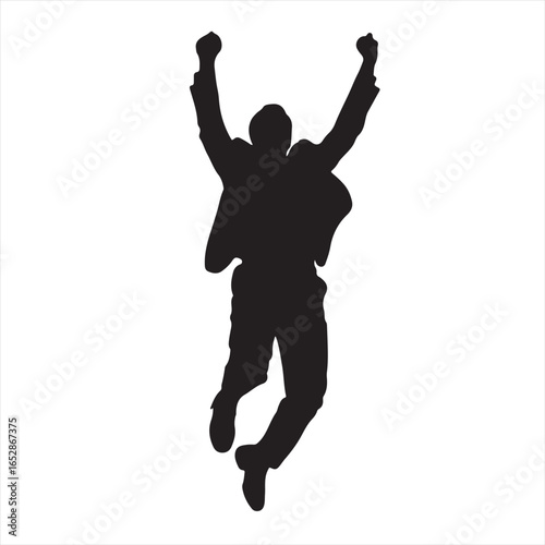 Black Silhouette of Male Worker Jumping in Joy vector illustration