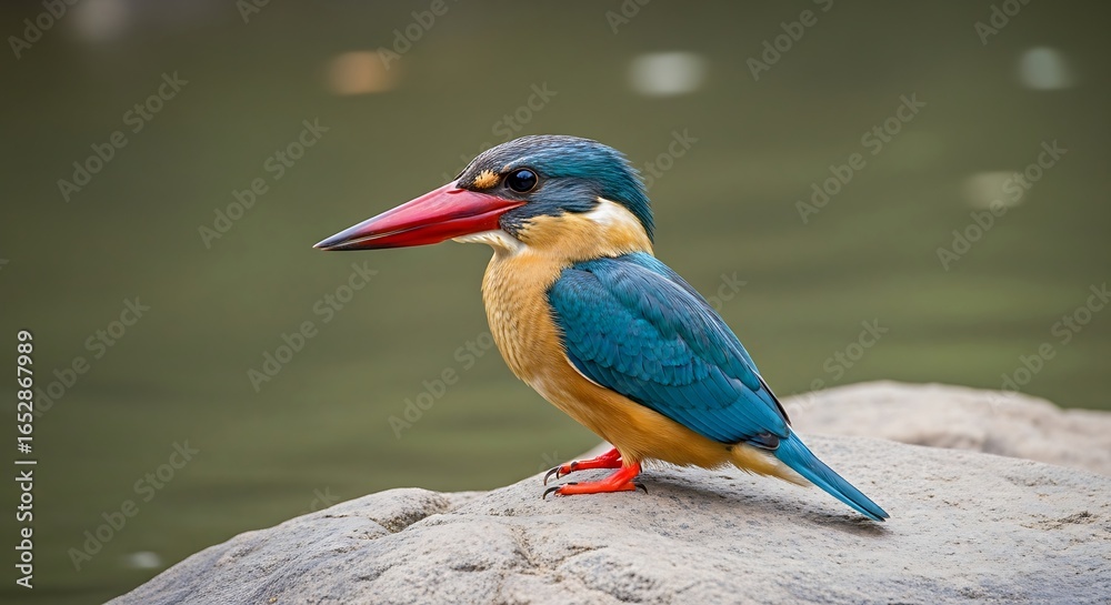 Fototapeta premium Colorful Kingfisher Bird Perched on Rock.