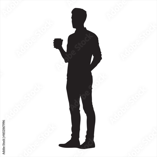 Man Standing Holding a Cup Black Silhouette vector illustration