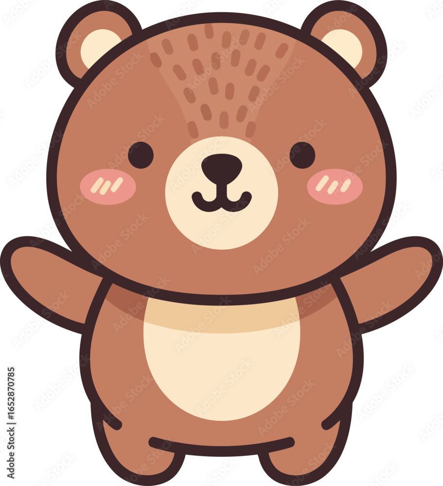 Obraz premium Cute cartoon brown bear with open arms and a friendly smile