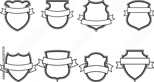 ​Empty shield shapes and banner outlines for logos and insignia vector art