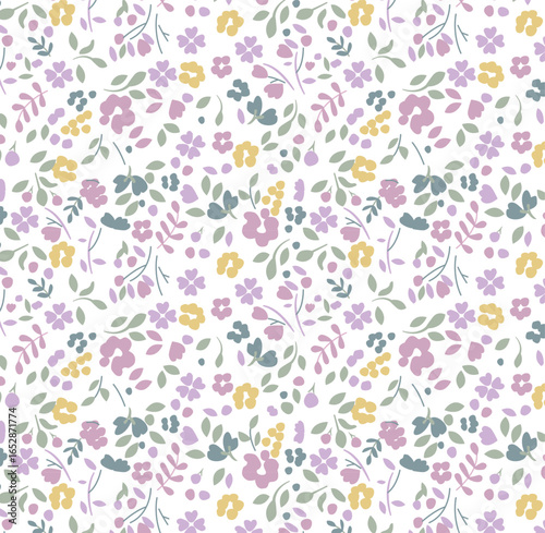 Wallpaper Mural Seamless flower pattern, ditsy floral pattern, small flower and bright color and white background. Ditsy floral print, design. floral pattern for textile, wrapping, dress, wallpaper, etc Torontodigital.ca