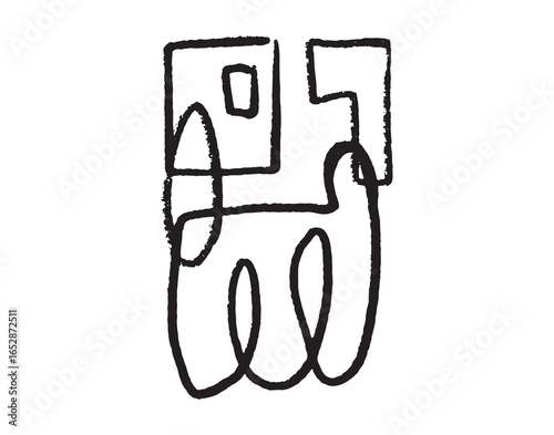 Abstract shape rectangle and one line textured poster art