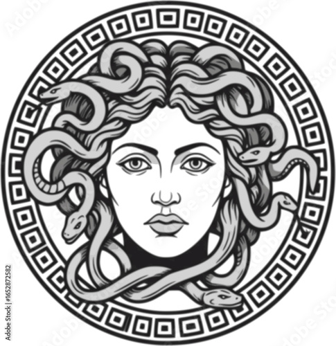 medusa head greek vector drawing illustration
