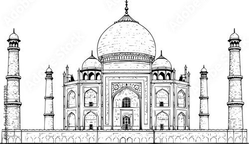 Line Art Depiction of the Taj Mahal's Domes and Symmetry
